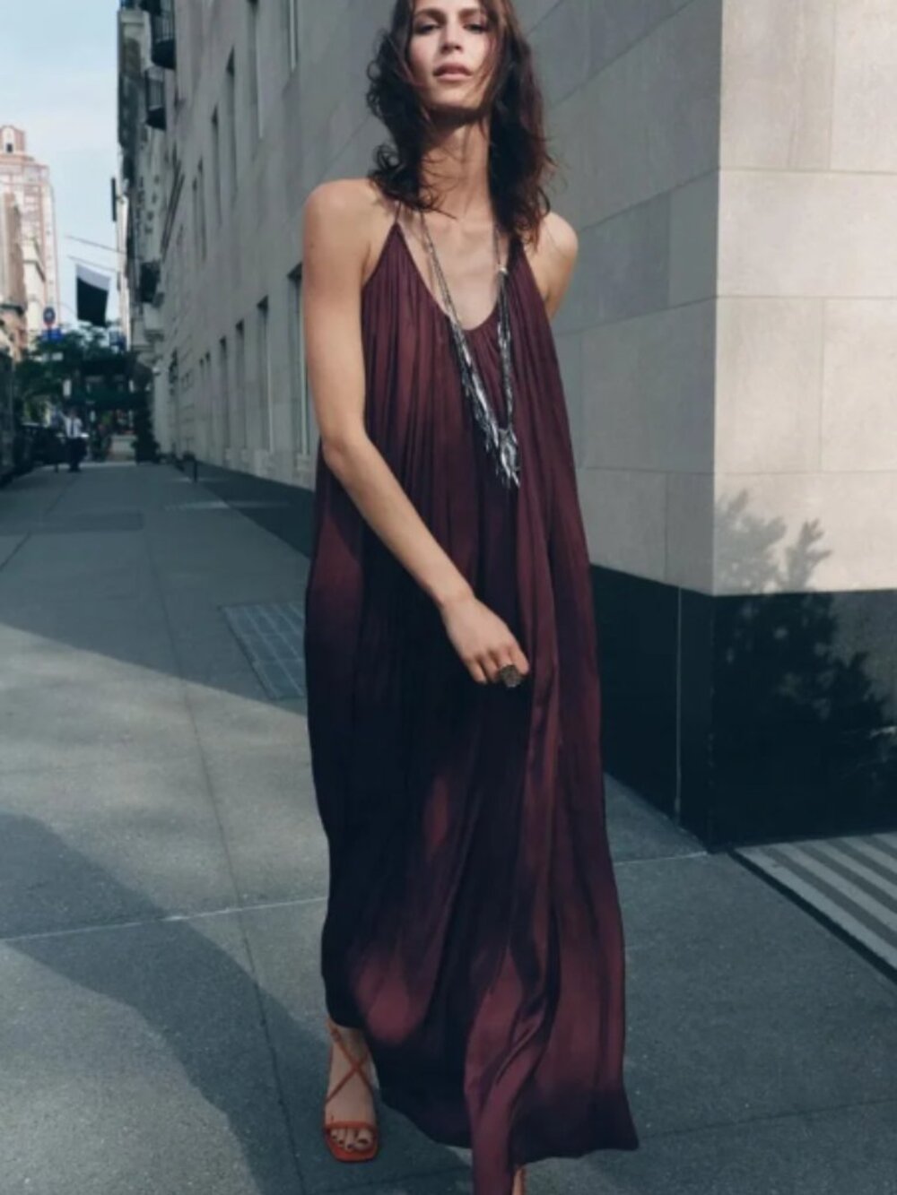 NWT ZARA Collection SATIN LONG DRESS Maroon